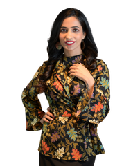 Zacket with Fan Sleeves - Autumn Leaves Print