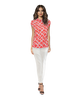 High Neck Cap Sleeve Top - Orange Square