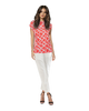 High Neck Cap Sleeve Top - Orange Square