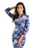 Classic Fit Wrap Dress with 3/4 Sleeves - Zig Zag Print