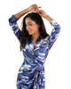 Classic Fit Wrap Dress with 3/4 Sleeves - Zig Zag Print