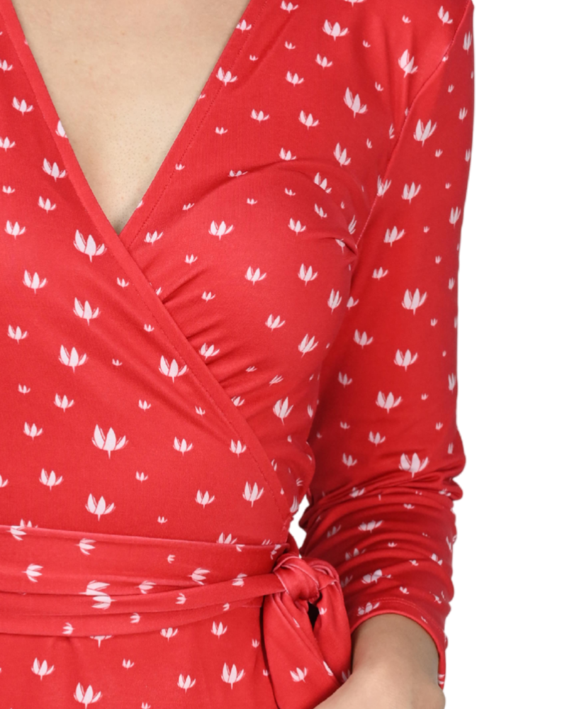 A-Line Wrap Dress with 3/4th Sleeves - Artsci Buzz