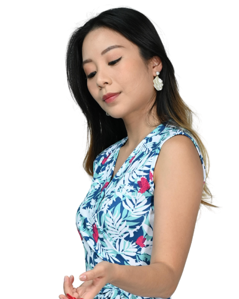 A-Line Wrap Dress, Sleeveless & No Collar - Flying Beauties Print