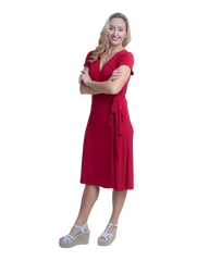 A-Line Wrap Dress with Cap Sleeves & No Collar