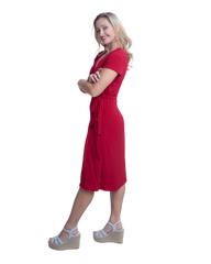 A-Line Wrap Dress with Cap Sleeves & No Collar