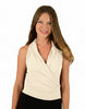 Signature  Sleeve Less Faux Wrap Top - White