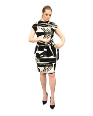 High Neck Cap Sleeve Shift Dress - Torn Paper