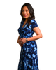 A-Line Wrap Dress with Cap Sleeves & No Collar - Tie & Dye