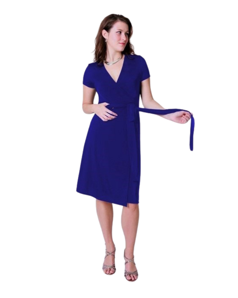 A-Line Wrap Dress with Cap Sleeves & No Collar