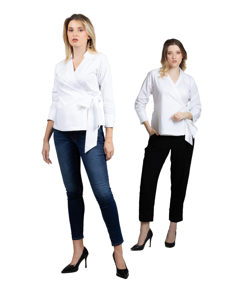 The Boss Babe Shirt Anna Rainn Wrap Shirt in White Stylish Women s