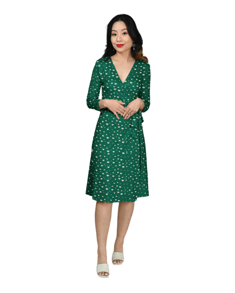 A-Line Wrap Dress with 3/4th Sleeves - Artsci Buzz