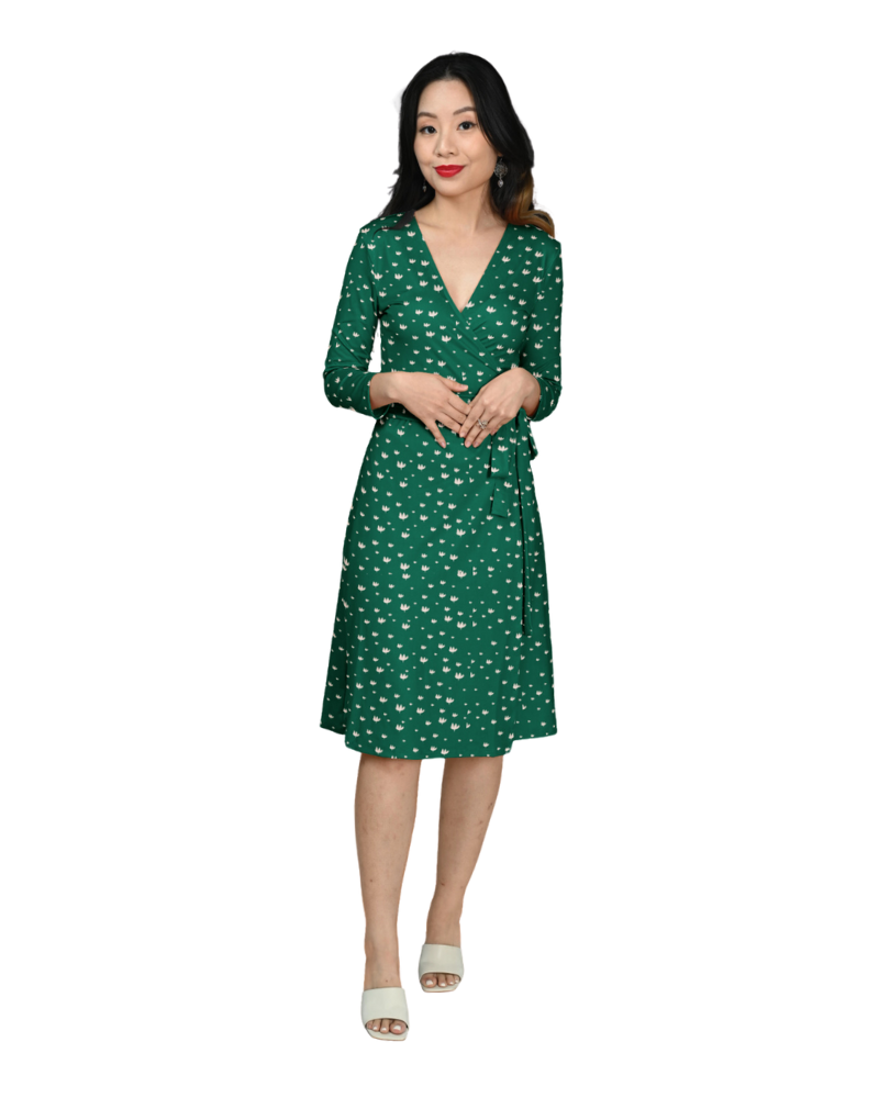 A-Line Wrap Dress with 3/4th Sleeves - Artsci Buzz