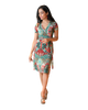 A-Line Wrap Dress with Cap Sleeves & No Collar - Happy Flowers