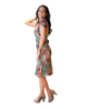 A-Line Wrap Dress with Cap Sleeves & No Collar - Happy Flowers