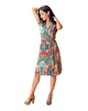 A-Line Wrap Dress with Cap Sleeves & No Collar - Happy Flowers