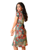 A-Line Wrap Dress with Cap Sleeves & No Collar - Happy Flowers