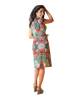 A-Line Wrap Dress with Cap Sleeves & No Collar - Happy Flowers