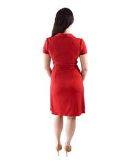 A-Line Wrap Dress with Cap Sleeves & Collar