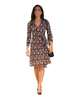 A-Line Wrap Dress with 3/4th Sleeve & Collar - Geometric Print