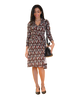 A-Line Wrap Dress with 3/4th Sleeve & Collar - Geometric Print