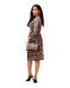 A-Line Wrap Dress with 3/4th Sleeve & Collar - Geometric Print