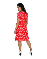 A-line Wrap Dress with Cap Sleeves & No Collar - Fantasy