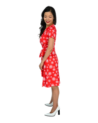 A-line Wrap Dress with Cap Sleeves & No Collar - Fantasy