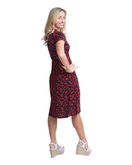 A-Line Wrap Dress with Cap Sleeves & No Collar - Heart-Me