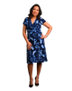 A-Line Wrap Dress with Cap Sleeves & No Collar - Tie & Dye