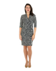 Classic Fit Wrap Dress with 3/4th Sleeves & Collar - Leaf Print