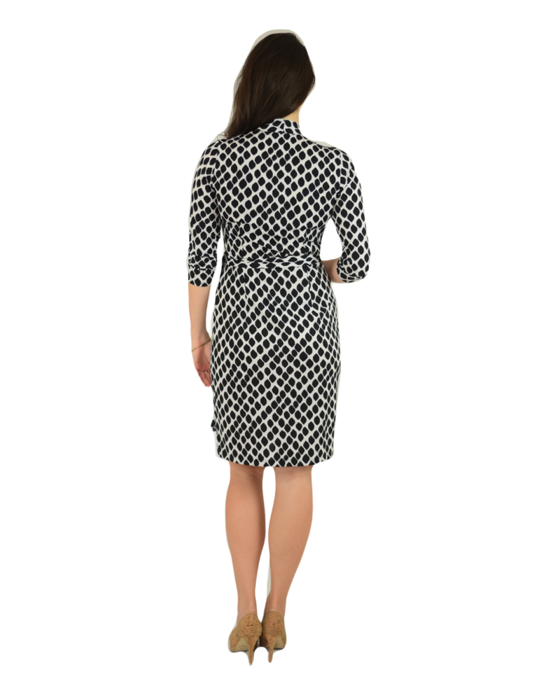 Classic Fit Wrap Dress with 3/4th Sleeves & Collar - Leaf Print