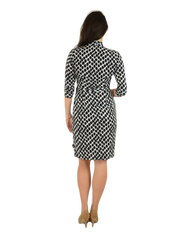 Classic Fit Wrap Dress with 3/4th Sleeves & Collar - Leaf Print
