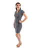 Classic Fit Wrap Dress with Cap Sleeves & Collar - Mini Polka Dot Print