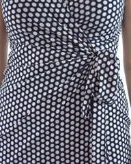 Classic Fit Wrap Dress with Cap Sleeves & Collar - Mini Polka Dot Print