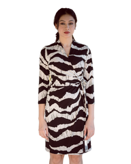 Classic Fit Wrap Dress with 3/4th Sleeves - Torn Paper Print 2