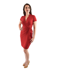 Classic Fit Wrap Dress with Cap Sleeves