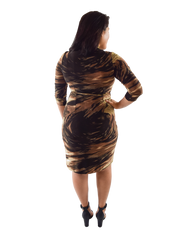 Classic Fit Wrap Dress with 3/4th Sleeves & Collar - G.I. Jane Army Print