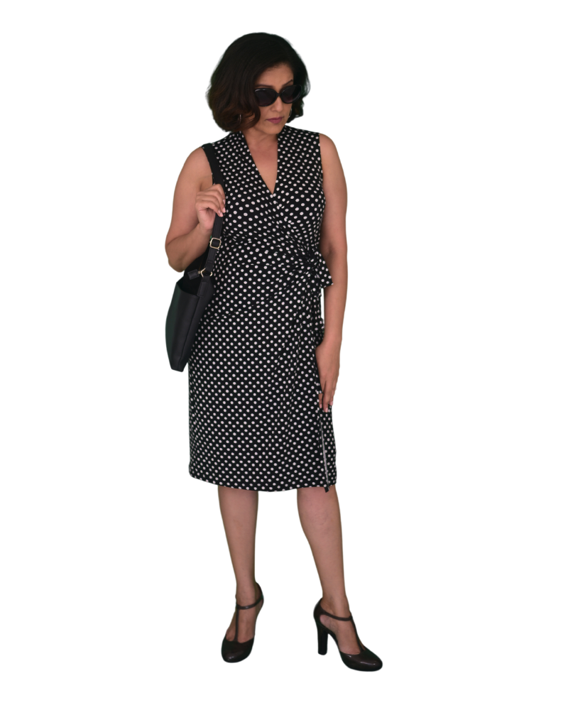 Classic Fit Wrap Dress with cap sleeves - Small Polka Dots Print