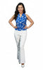 Signature  Sleeveless Faux Wrap Top - Fantasy - Blue/White