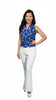 Signature  Sleeveless Faux Wrap Top - Fantasy - Blue/White