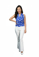 Signature  Sleeveless Faux Wrap Top - Fantasy - Blue/White