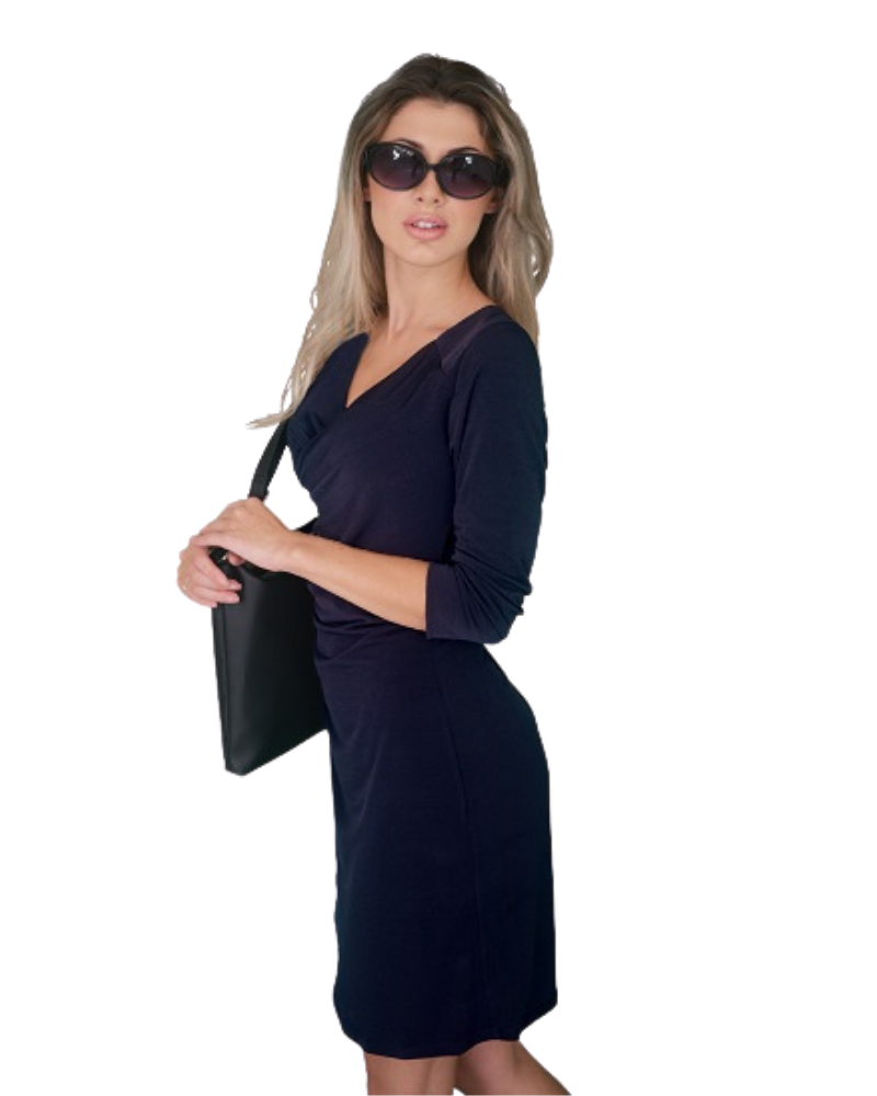 Faux Wrap Dress with 3/4th Sleeves