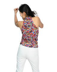 Signature  Sleeveless Faux Wrap Top - Feathery Vibes Print
