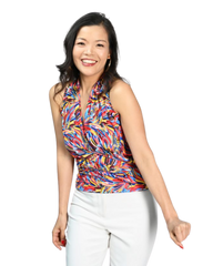 Signature  Sleeveless Faux Wrap Top - Feathery Vibes Print