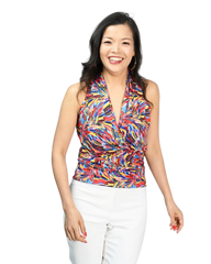Signature  Sleeveless Faux Wrap Top - Feathery Vibes Print