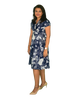 Flared A-Line Wrap Dress with Cap Sleeves - Botanic Print