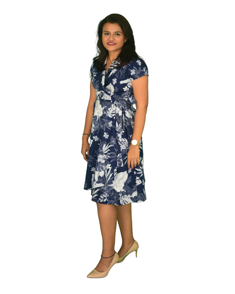 Flared A-Line Wrap Dress with Cap Sleeves - Botanic Print