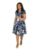 Flared A-Line Wrap Dress with Cap Sleeves - Botanic Print
