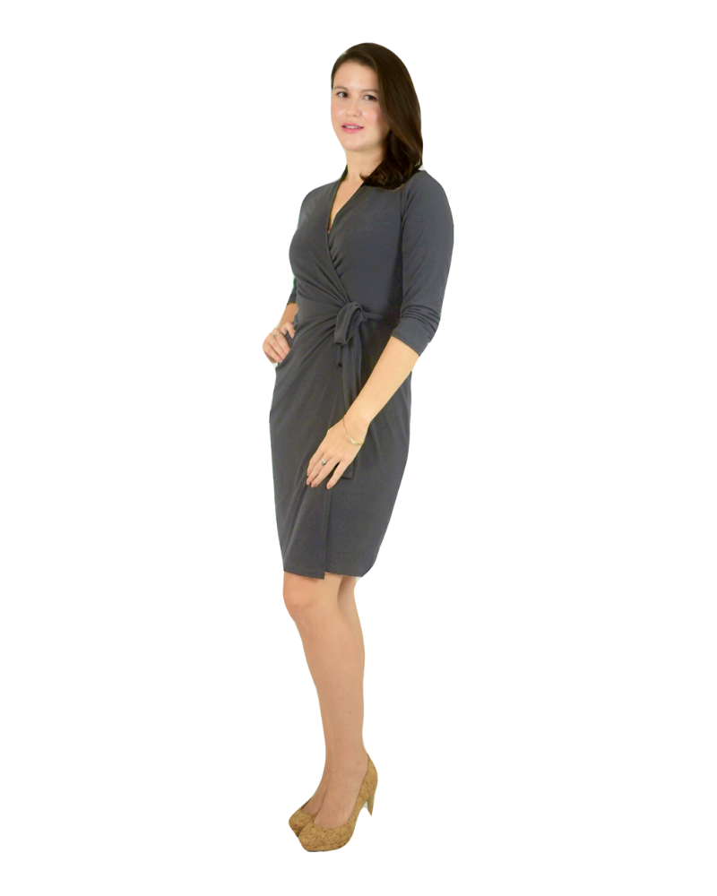 Classic Fit Wrap Dress with 3/4th Sleeves