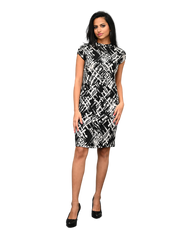 High Neck Cap Sleeve Shift Dress - Blitzy Print